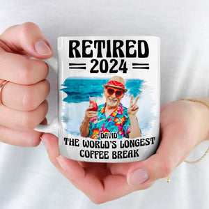 Tasse personnalisée avec photo « La plus longue pause-café du monde » - Cadeau de remerciement et de départ à la retraite pour collègues, collègues de travail et collègues