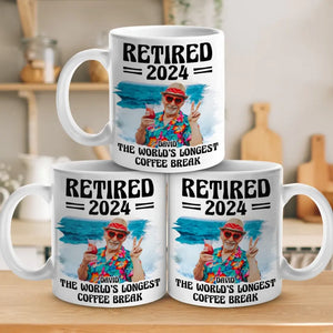 Tasse personnalisée avec photo « La plus longue pause-café du monde » - Cadeau de remerciement et de départ à la retraite pour collègues, collègues de travail et collègues