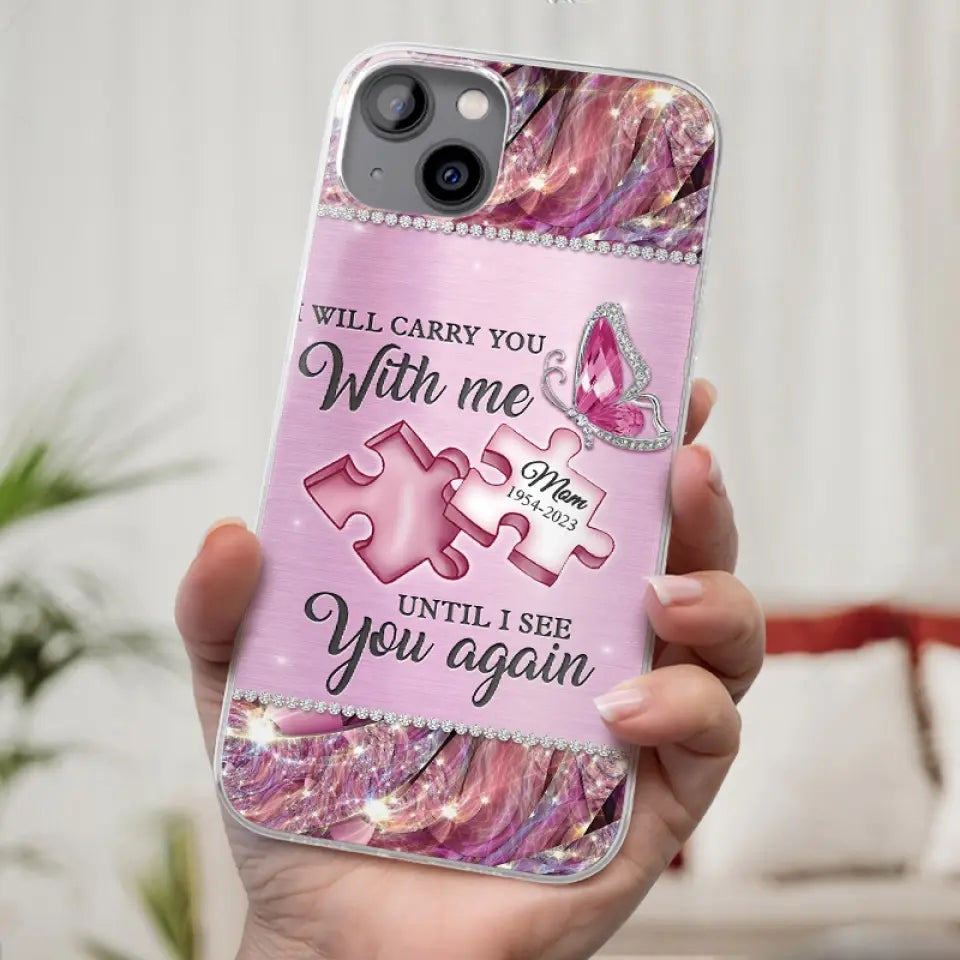 Un morceau de mon cœur vit au paradis - Étui de téléphone transparent personnalisé commémoratif - Cadeau de condoléances pour les membres de la famille