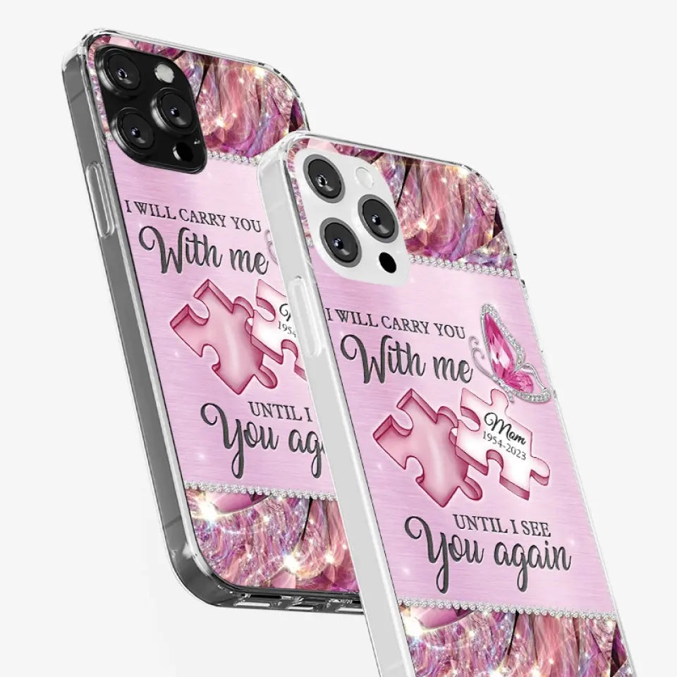 Un morceau de mon cœur vit au paradis - Étui de téléphone transparent personnalisé commémoratif - Cadeau de condoléances pour les membres de la famille