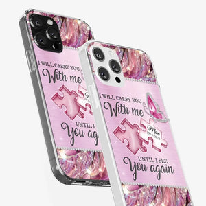 Un morceau de mon cœur vit au paradis - Étui de téléphone transparent personnalisé commémoratif - Cadeau de condoléances pour les membres de la famille