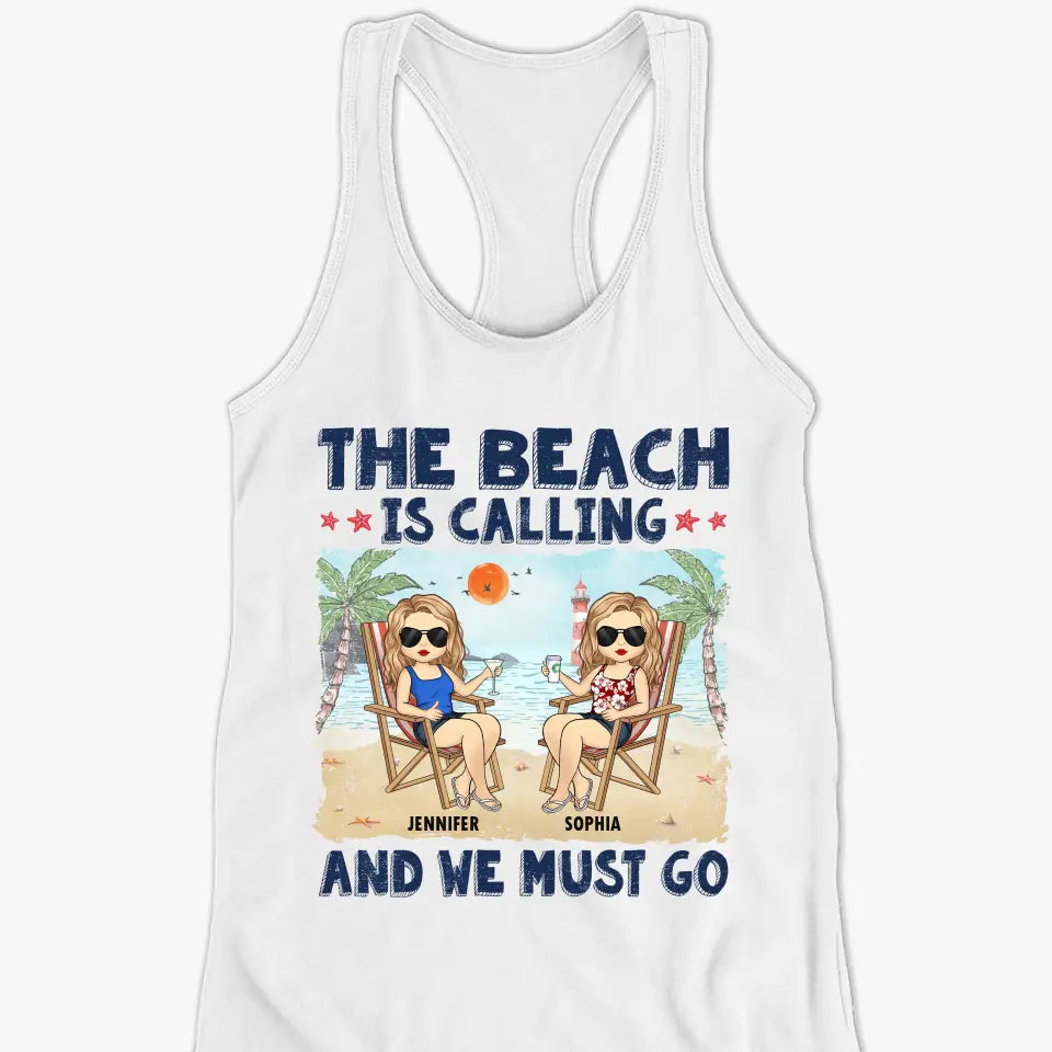 La plage nous appelle et nous devons y aller - Débardeur dos nageur personnalisé Bestie - Cadeau pour meilleures amies, meilleures amies, sœurs