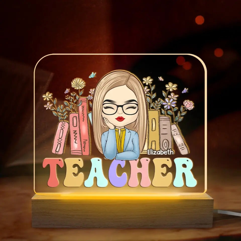 Là où l'enseignement passionné prend racine - Lampe LED 3D rectangulaire personnalisée pour enseignant - Cadeau pour enseignant