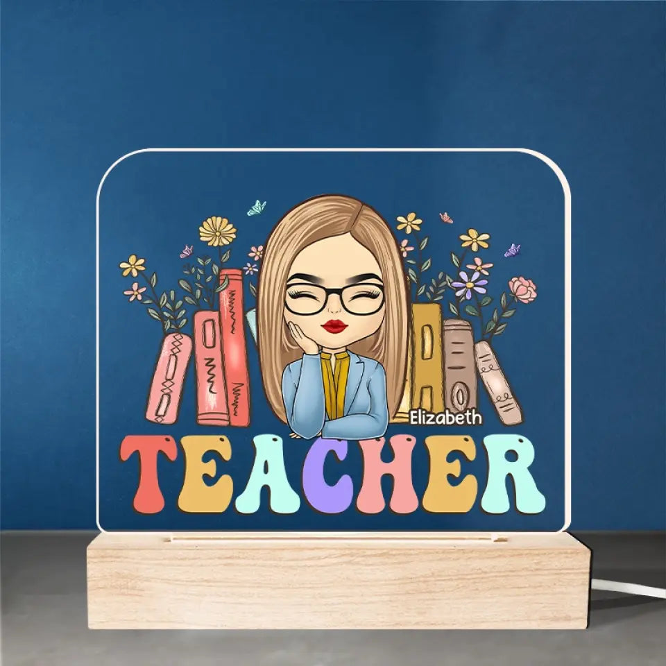 Là où l'enseignement passionné prend racine - Lampe LED 3D rectangulaire personnalisée pour enseignant - Cadeau pour enseignant