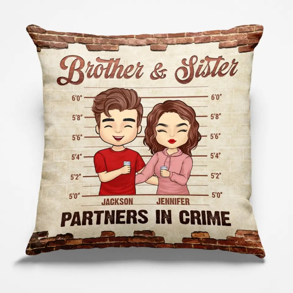 Partenaires de crime - Coussin personnalisé pour la famille - Cadeau pour les membres de la famille, les frères et sœurs