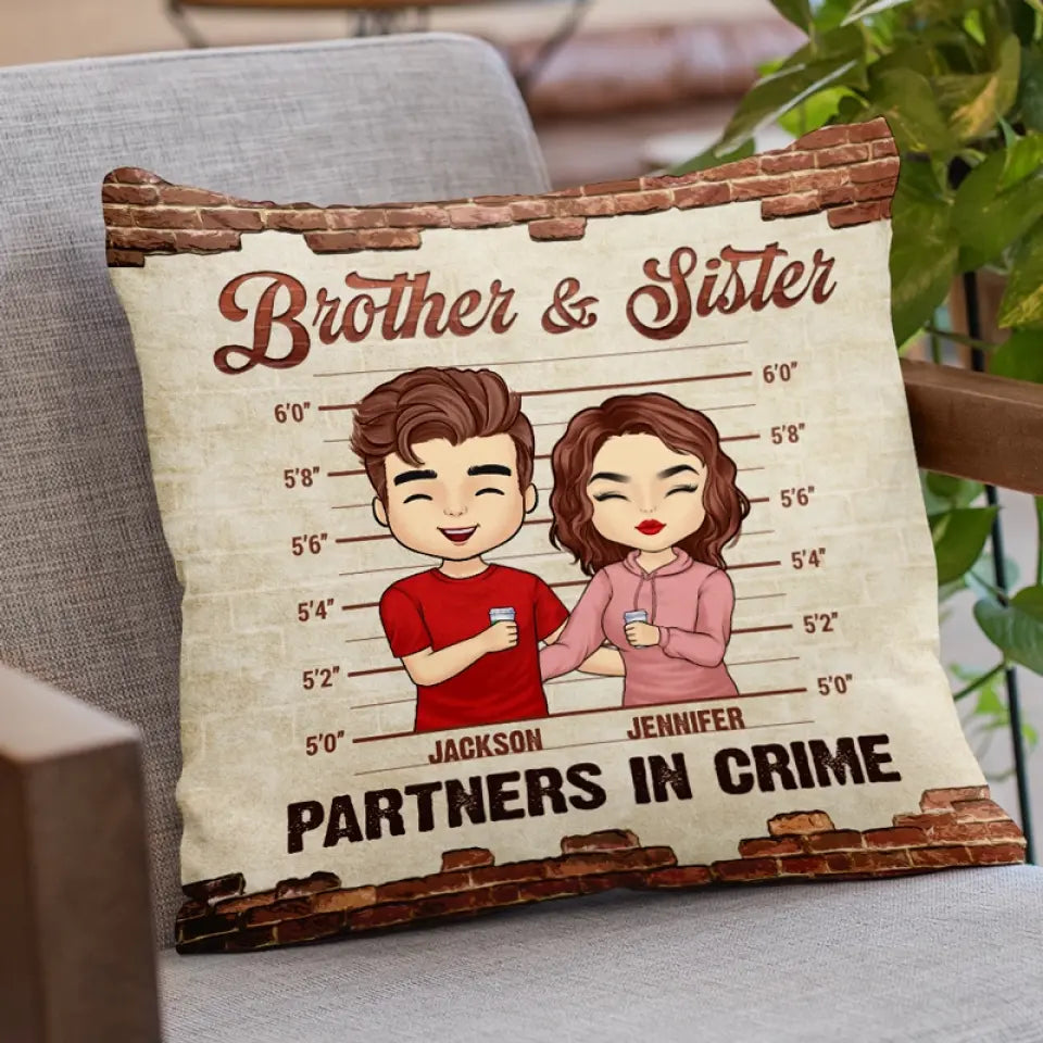 Partenaires de crime - Coussin personnalisé pour la famille - Cadeau pour les membres de la famille, les frères et sœurs