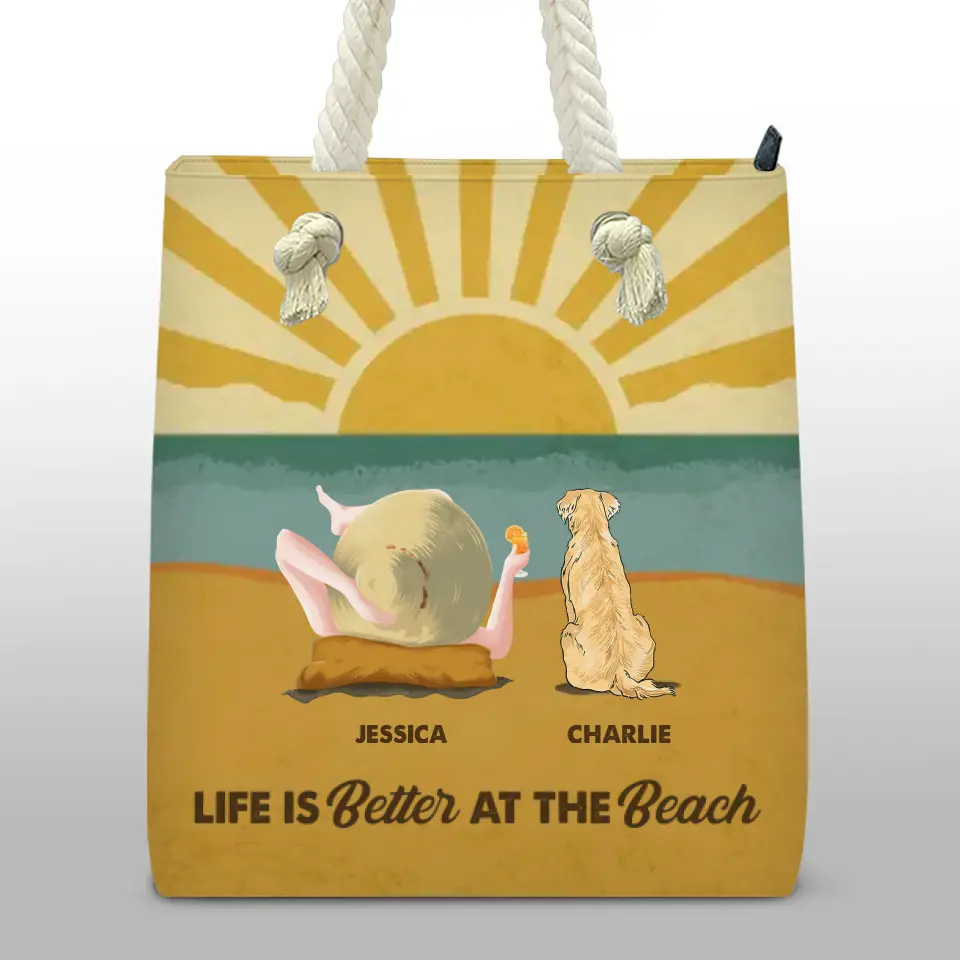 La vie est meilleure à la plage ! Sac de plage personnalisé pour chien ! Cadeau de vacances d'été pour les propriétaires et les amoureux des animaux.