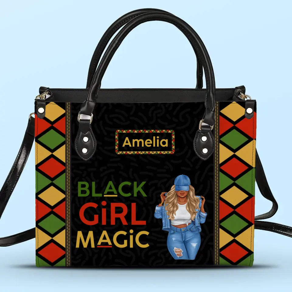 Sac à main en cuir personnalisé « Power of Black Girl » - Cadeau pour meilleures amies, meilleures amies et sœurs