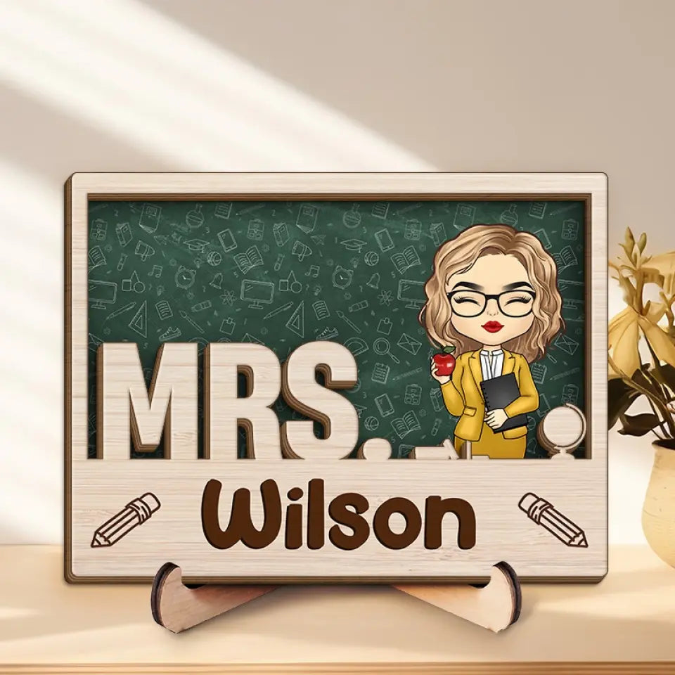 Bienvenue dans ma classe - Plaque en bois personnalisée à 2 couches avec support pour enseignant - Cadeau pour enseignant
