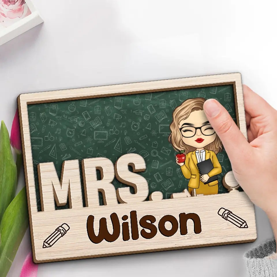 Bienvenue dans ma classe - Plaque en bois personnalisée à 2 couches avec support pour enseignant - Cadeau pour enseignant