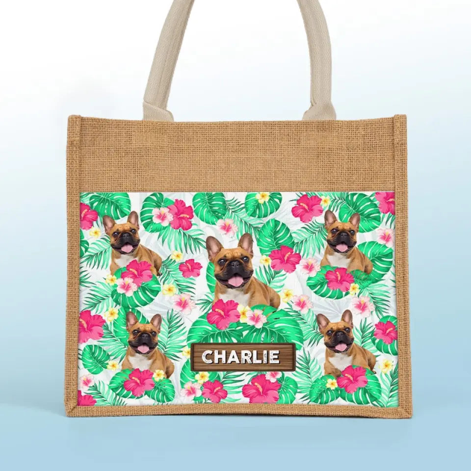 Sac fourre-tout personnalisé avec photo « La vie est meilleure à la plage » - Sacs fourre-tout personnalisés pour chiens et chats, sacs fourre-tout en jute, sacs de plage - Cadeau pour propriétaires et amoureux des animaux