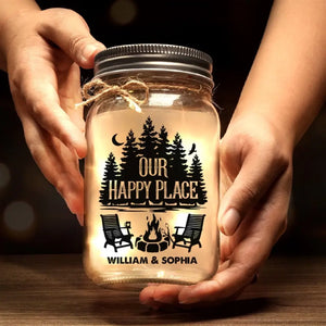La vie est plus belle autour d'un feu de camp - Lampe de camping personnalisée en pot Mason - Cadeau pour couple, mari, femme, amoureux du camping