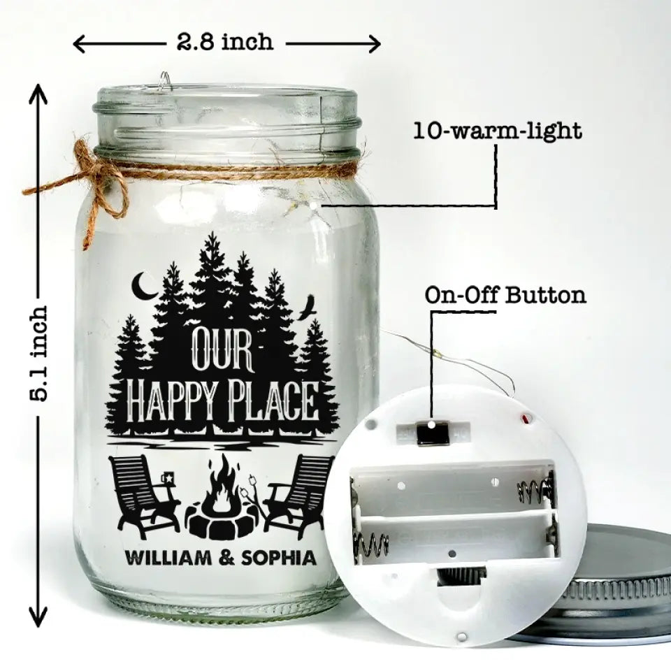 La vie est plus belle autour d'un feu de camp - Lampe de camping personnalisée en pot Mason - Cadeau pour couple, mari, femme, amoureux du camping