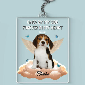 Porte-clés personnalisé en acrylique avec photo « Je te garderai dans mon cœur pour toujours » - Cadeau de condoléances pour les propriétaires d'animaux et les amoureux des animaux