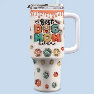 Meilleure maman de chien de tous les temps AMZ - Gobelet personnalisé en acier inoxydable avec poignée, effet gonflé 3D, imprimé, 1 134 ml - Nouveauté, cadeau pour les propriétaires d'animaux et les amoureux des animaux