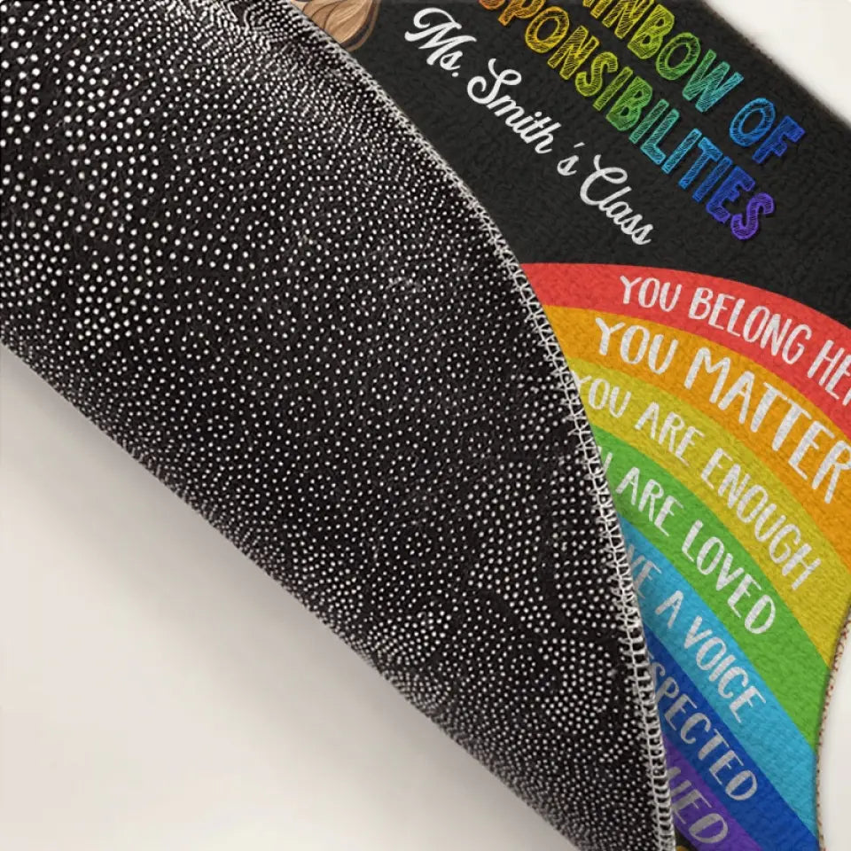 Un arc-en-ciel de responsabilités - Tapis décoratif personnalisé pour enseignant - Cadeau de pendaison de crémaillère pour enseignant