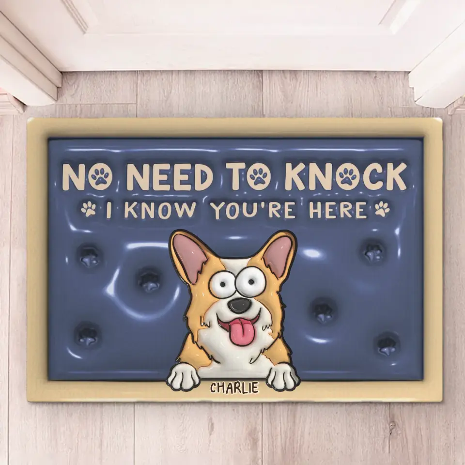 Pas besoin de frapper – Tapis décoratif personnalisé effet gonflable 3D imprimé chien – Cadeau de pendaison de crémaillère pour propriétaires et amoureux des animaux