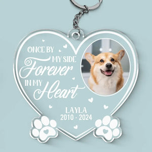 Porte-clés personnalisé en acrylique avec photo « Vous avez laissé des empreintes de pattes sur mon cœur pour toujours » - Cadeau de condoléances pour les propriétaires et les amoureux des animaux