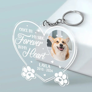 Porte-clés personnalisé en acrylique avec photo « Vous avez laissé des empreintes de pattes sur mon cœur pour toujours » - Cadeau de condoléances pour les propriétaires et les amoureux des animaux