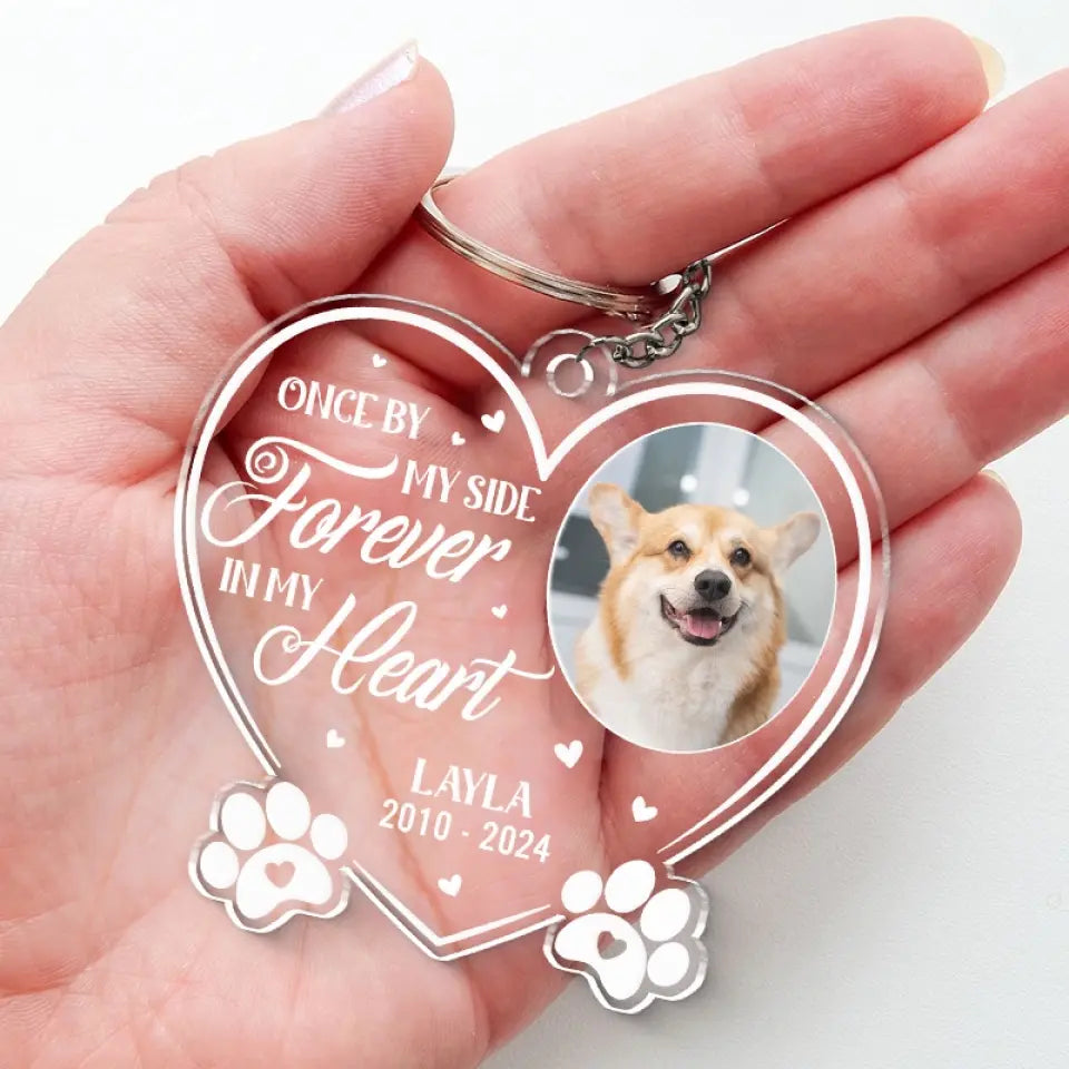 Porte-clés personnalisé en acrylique avec photo « Vous avez laissé des empreintes de pattes sur mon cœur pour toujours » - Cadeau de condoléances pour les propriétaires et les amoureux des animaux