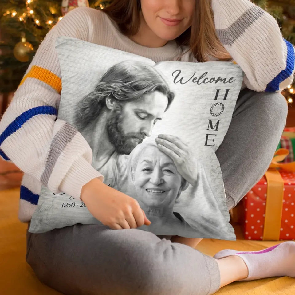 Coussin photo personnalisé « Bienvenue à la maison » - Cadeau de condoléances pour les membres de la famille, les propriétaires d'animaux et les amoureux des animaux