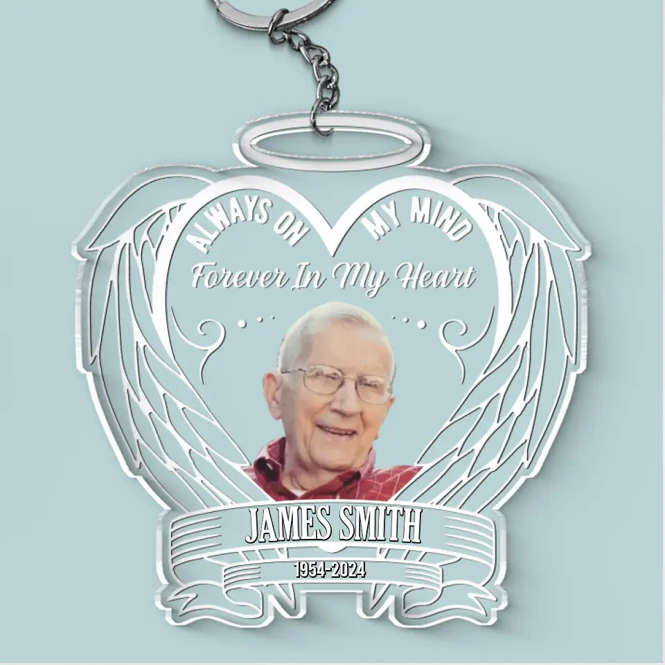 Porte-clés personnalisé en acrylique « Forever In My Heart » - Cadeau de condoléances pour les membres de la famille