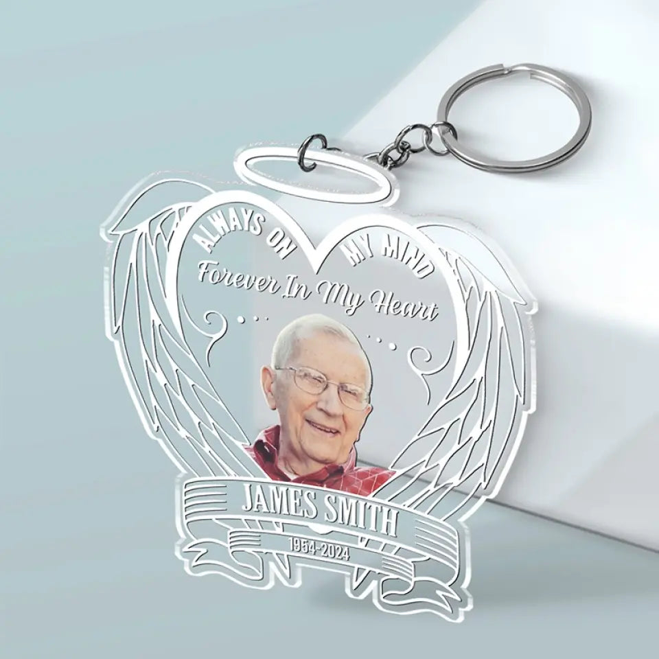 Porte-clés personnalisé en acrylique « Forever In My Heart » - Cadeau de condoléances pour les membres de la famille