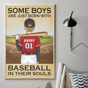 Baseball dans leurs âmes - Affiche verticale personnalisée - Cadeau pour les membres de la famille, les amateurs de sport et les joueurs de sport