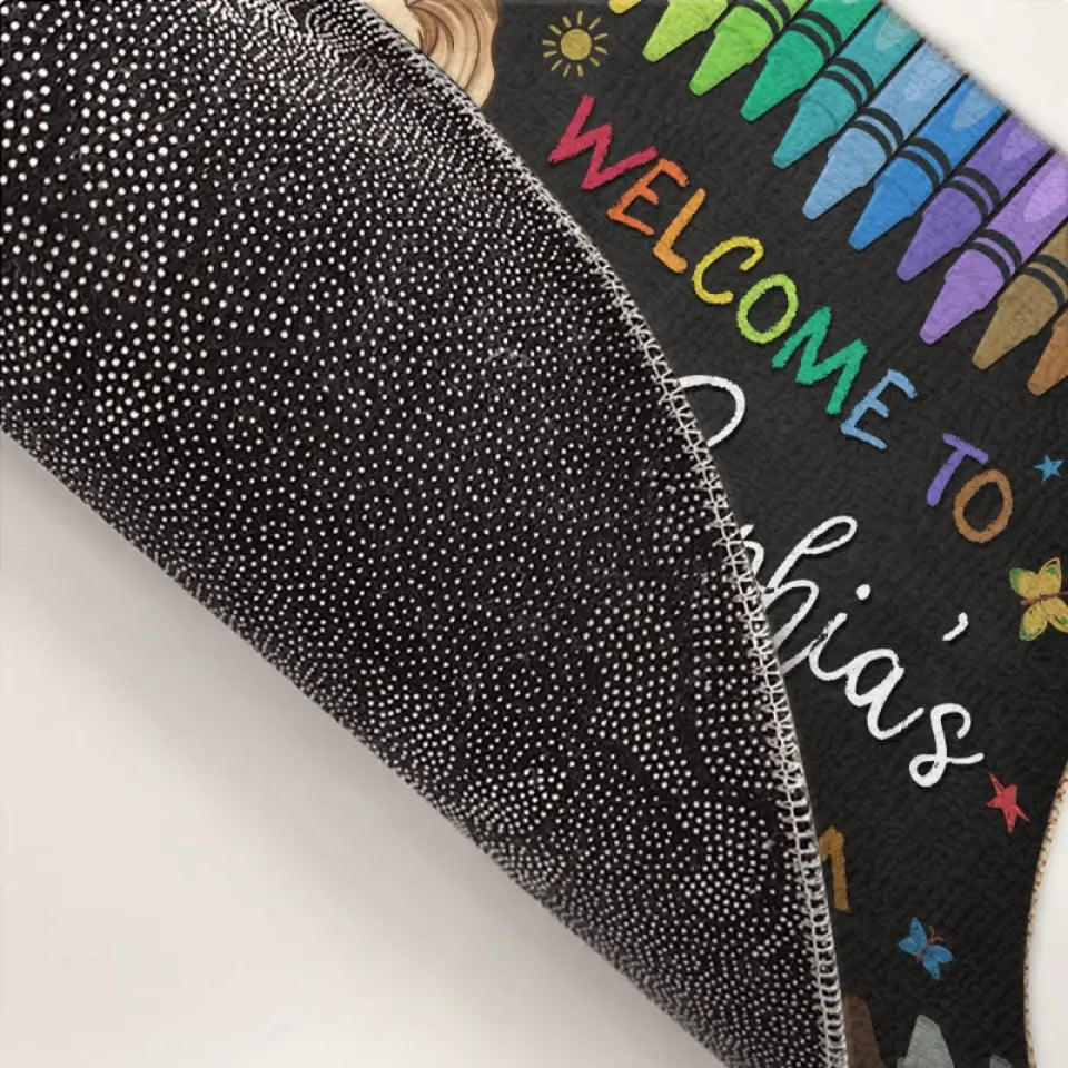 Bienvenue dans notre salle de classe - Tapis décoratif personnalisé pour la maison - Cadeau de pendaison de crémaillère pour l'enseignant