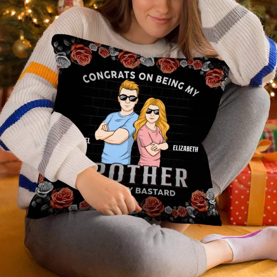 Félicitations pour être devenu mon frère - Coussin personnalisé pour la famille - Cadeau pour les membres de la famille, les frères et sœurs
