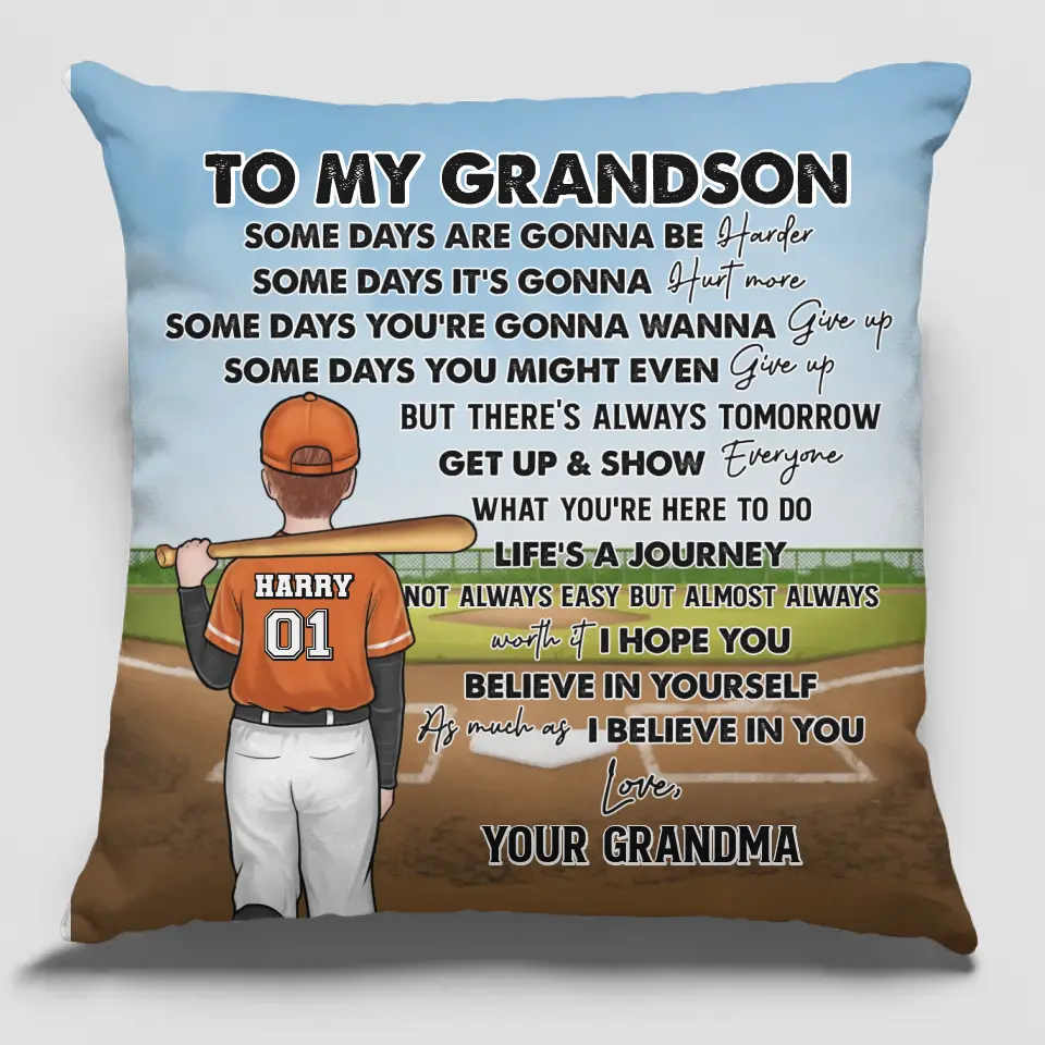 La vie est un voyage, pas toujours facile mais presque toujours - Oreiller personnalisé pour la famille - Cadeau pour les membres de la famille, les joueurs de baseball, les amateurs de baseball