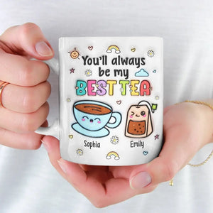 Tasse personnalisée « My Best Tea Forever » avec effet gonflable en 3D – Cadeau pour les meilleures amies, les meilleures amies et les sœurs