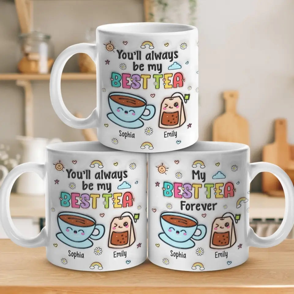 Tasse personnalisée « My Best Tea Forever » avec effet gonflable en 3D – Cadeau pour les meilleures amies, les meilleures amies et les sœurs
