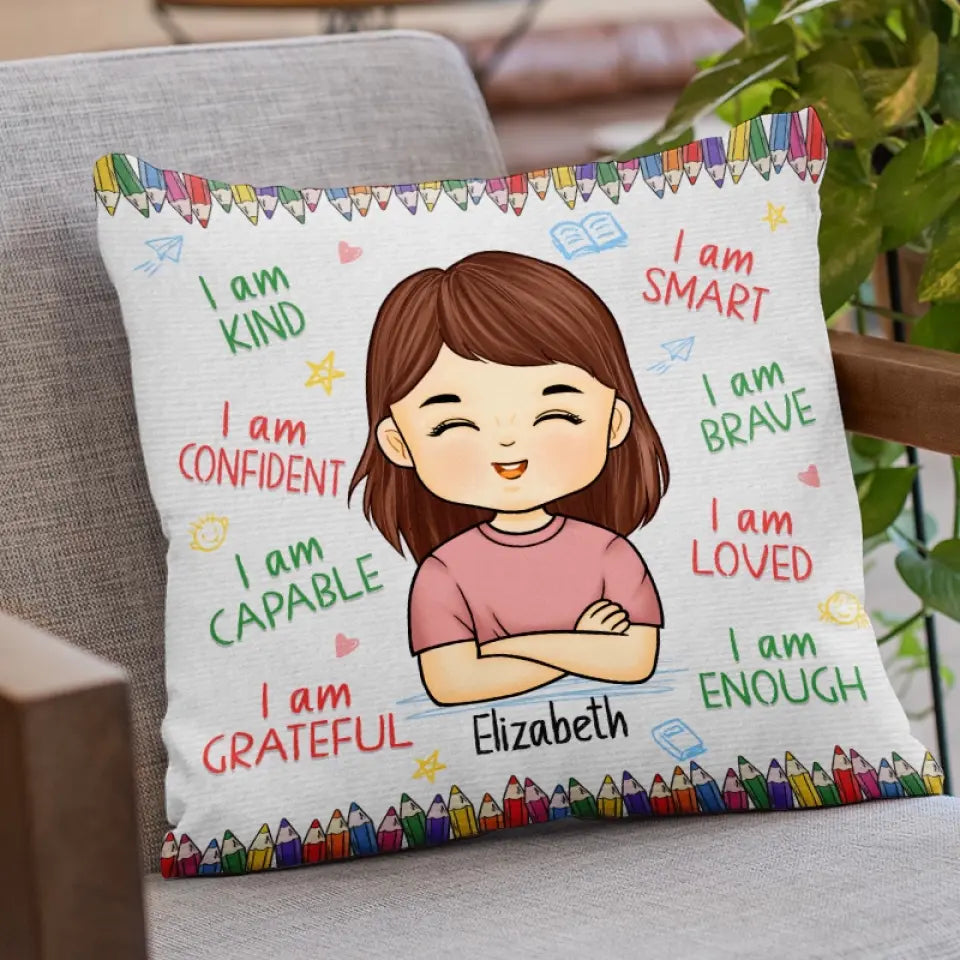 Restez calme et bienvenue à l'école - Oreiller personnalisé - Cadeau pour enfant, cadeau de rentrée scolaire