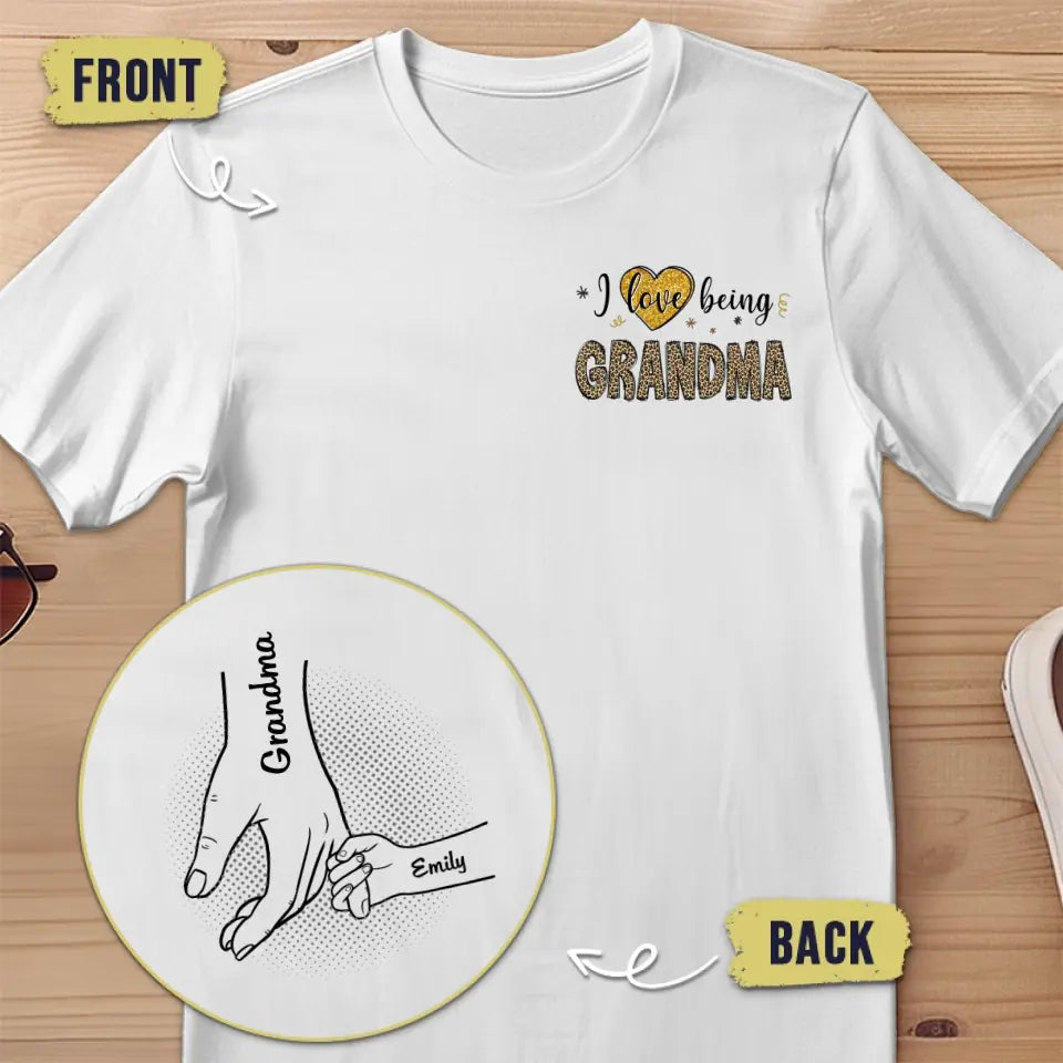 J'aime être grand-mère - T-shirt unisexe personnalisé imprimé recto verso - Cadeau pour maman et grand-mère