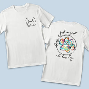 Juste une fille qui aime les animaux - T-shirt unisexe personnalisé imprimé devant et derrière pour chien et chat - Cadeau pour les propriétaires et les amoureux des animaux