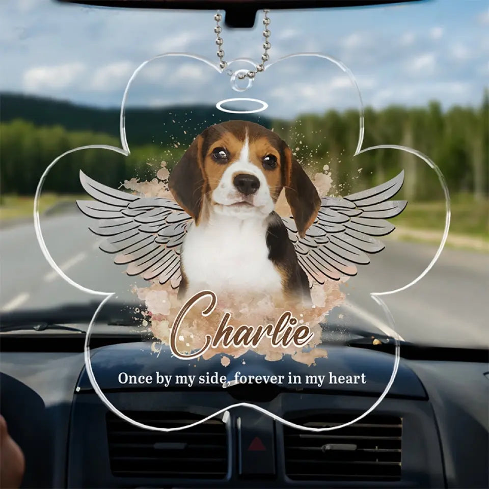 Photo personnalisée : votre souvenir illuminera à jamais nos journées - Ornement de voiture personnalisé commémoratif - Forme personnalisée en acrylique - Nouveauté, cadeau de condoléances pour les propriétaires d'animaux, les amoureux des animaux AMZ