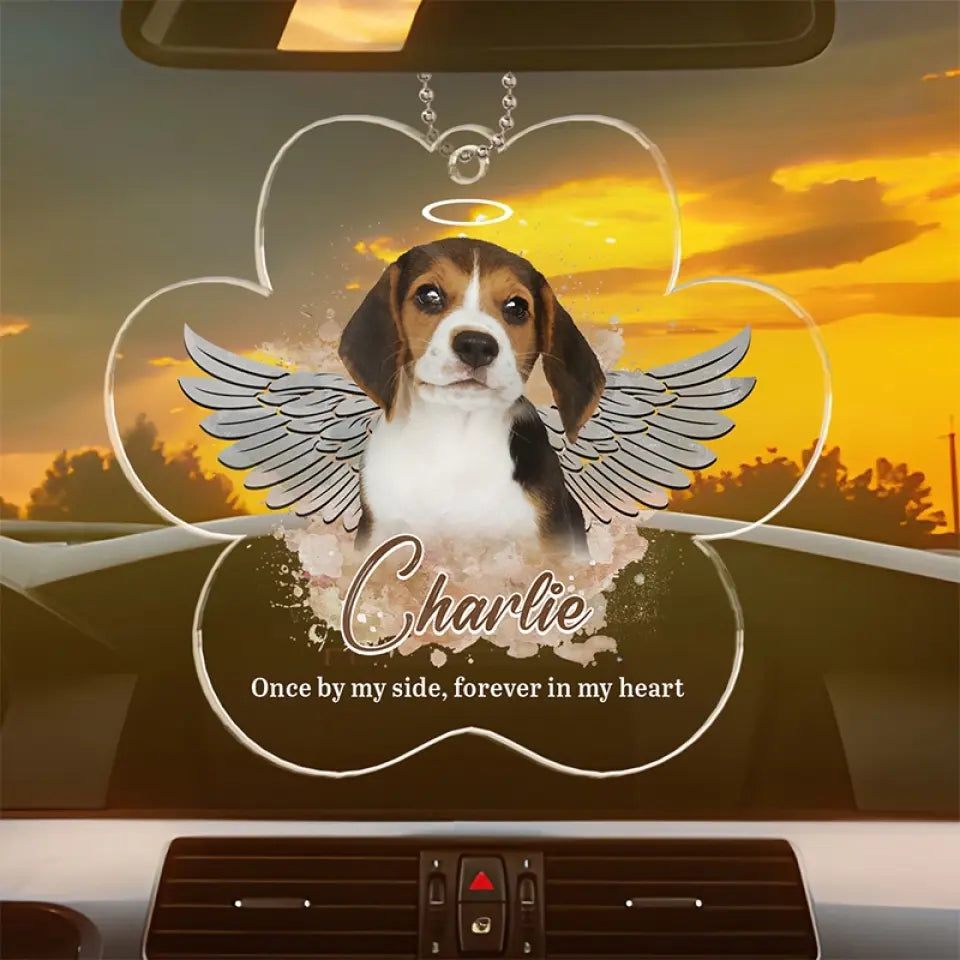 Photo personnalisée : votre souvenir illuminera à jamais nos journées - Ornement de voiture personnalisé commémoratif - Forme personnalisée en acrylique - Nouveauté, cadeau de condoléances pour les propriétaires d'animaux, les amoureux des animaux AMZ