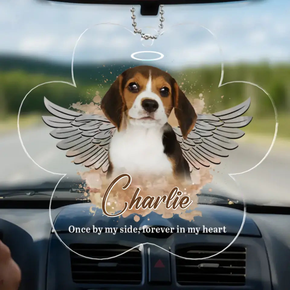 Photo personnalisée : votre souvenir illuminera à jamais nos journées - Ornement de voiture personnalisé commémoratif - Forme personnalisée en acrylique - Nouveauté, cadeau de condoléances pour les propriétaires d'animaux, les amoureux des animaux AMZ
