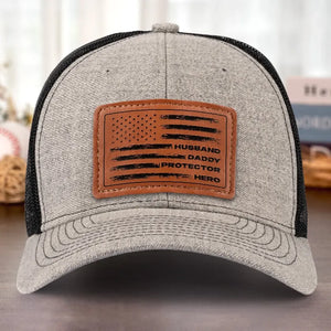 Mon père, mon héros, mon amour - Chapeau familial en cuir - Cadeau pour papa