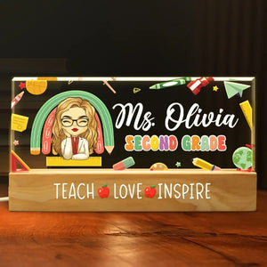 Enseigner, aimer, inspirer – Veilleuse LED 3D personnalisée en acrylique avec lettres pour enseignant – Cadeau pour enseignant