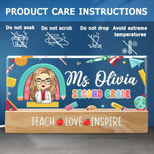 Enseigner, aimer, inspirer – Veilleuse LED 3D personnalisée en acrylique avec lettres pour enseignant – Cadeau pour enseignant