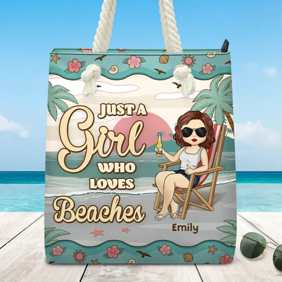 Juste une fille qui aime la plage - Sac de plage personnalisé Bestie - Cadeau de vacances d'été pour meilleures amies, meilleures amies, sœurs
