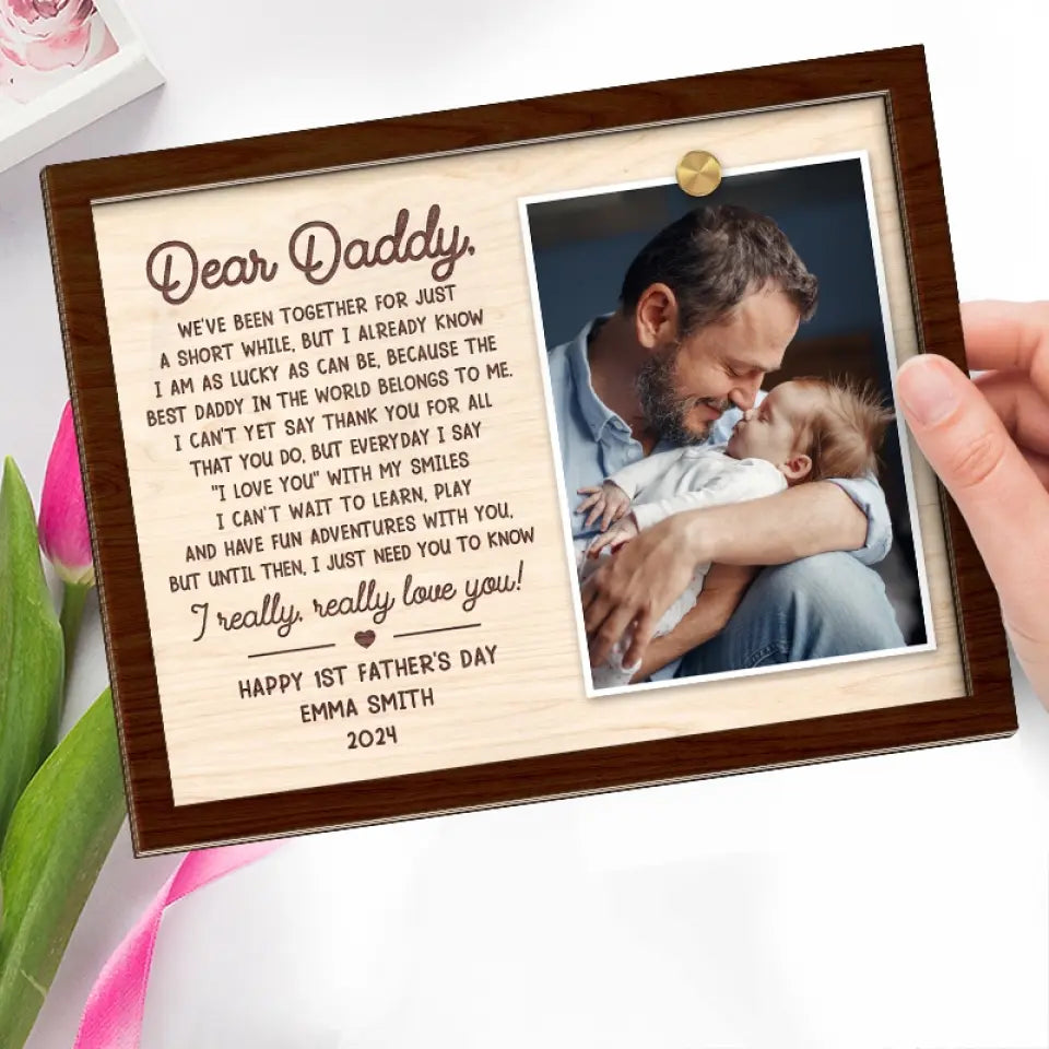 Photo personnalisée tous les jours Je dis je t'aime avec mes sourires - Plaque en bois personnalisée à 2 couches avec support - Cadeau pour papa