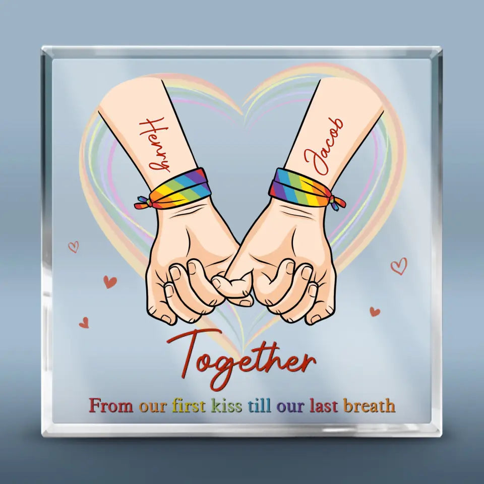 Ensemble, du premier baiser jusqu'au dernier souffle - Plaque acrylique carrée personnalisée pour couple - Cadeau pour mari et femme, anniversaire, LGBTQ+
