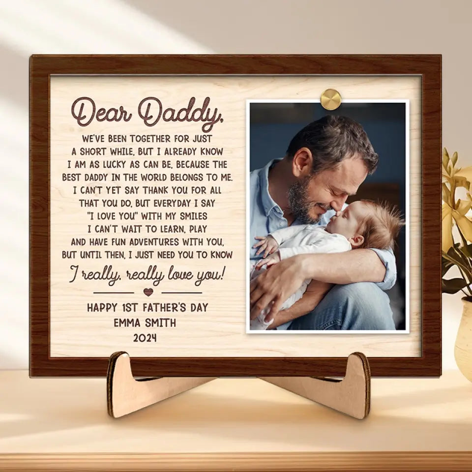 Photo personnalisée tous les jours Je dis je t'aime avec mes sourires - Plaque en bois personnalisée à 2 couches avec support - Cadeau pour papa