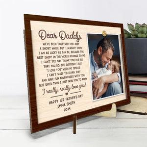 Photo personnalisée tous les jours Je dis je t'aime avec mes sourires - Plaque en bois personnalisée à 2 couches avec support - Cadeau pour papa