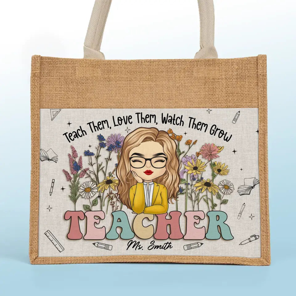 Enseigner est une œuvre de cœur - Sacs fourre-tout personnalisés pour enseignants, sacs fourre-tout en jute, sacs de plage - Cadeau pour enseignants