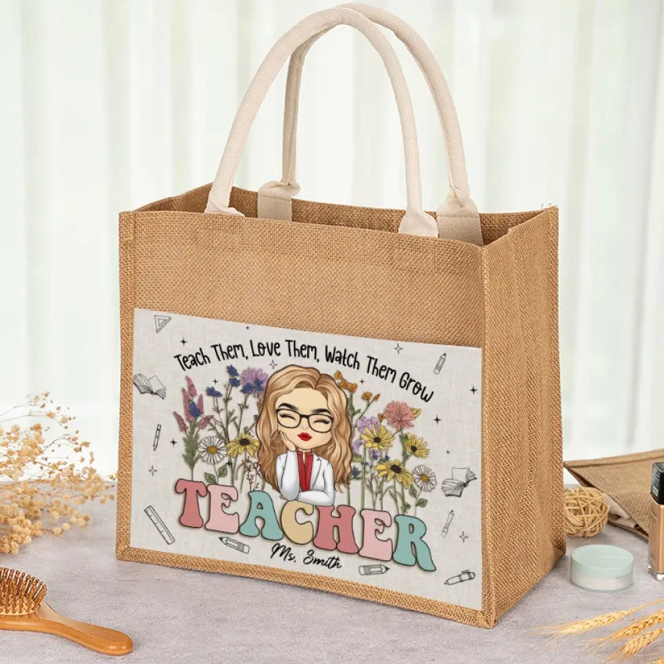 Enseigner est une œuvre de cœur - Sacs fourre-tout personnalisés pour enseignants, sacs fourre-tout en jute, sacs de plage - Cadeau pour enseignants