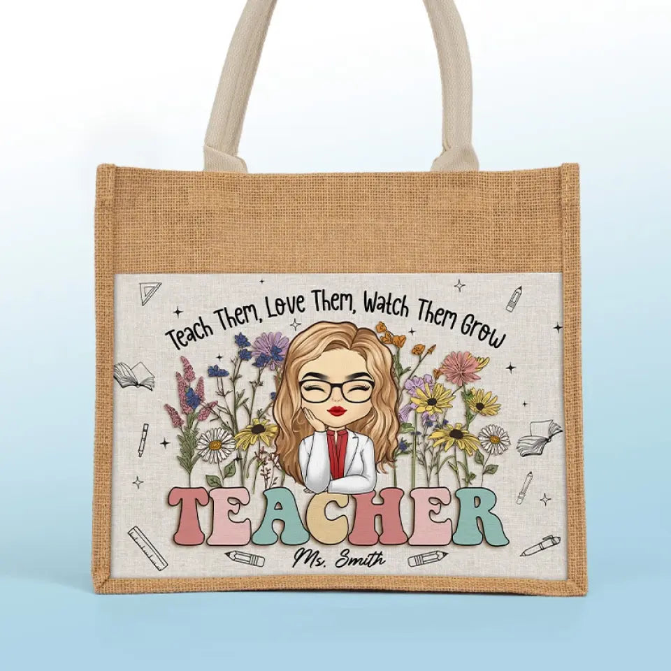 Enseigner est une œuvre de cœur - Sacs fourre-tout personnalisés pour enseignants, sacs fourre-tout en jute, sacs de plage - Cadeau pour enseignants